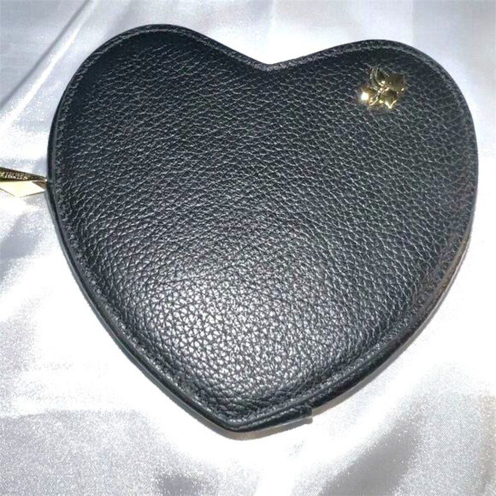 Ora Delphine Women's Black Heart Clutch Zippered Logo Accents with Keychain